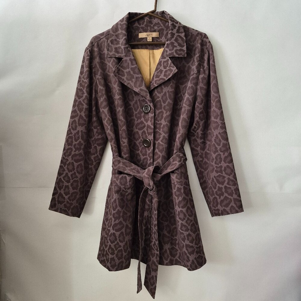 Niotto Womens XL Leopard Animal Print Lined Belted Trench Rain Coat Jacket